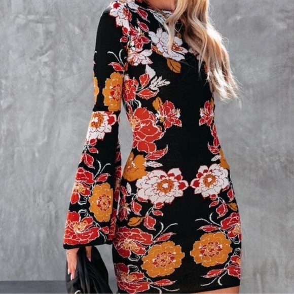 Flying Tomato Black and Orange Floral Mini Dress - Picture 9 of 10